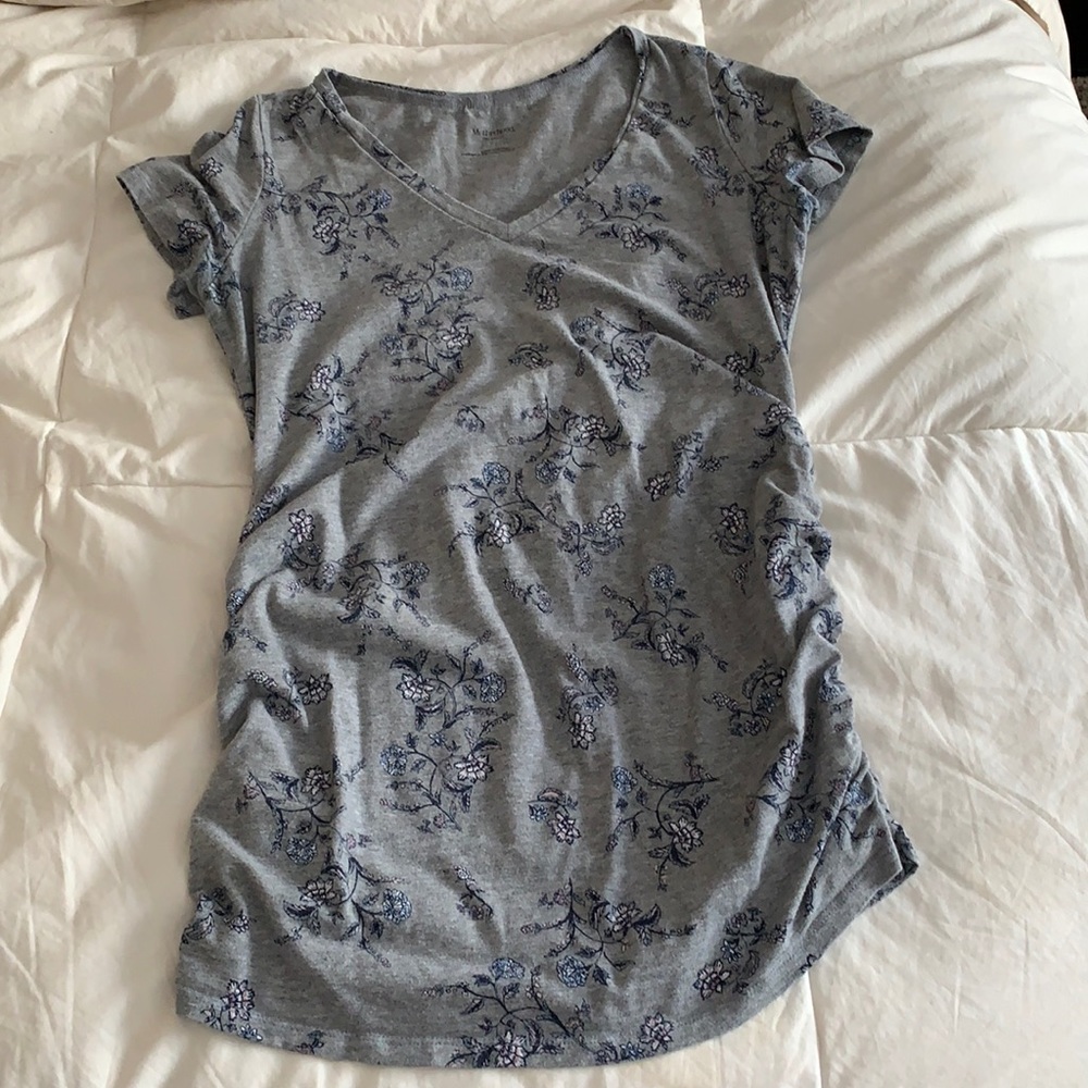 Grey with flowers maternity tee